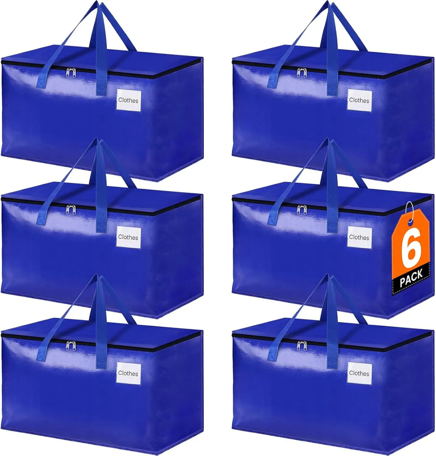 StorageRight 6-Pack 93L Moving Bags, Heavy-Duty Collapsible Storage Totes with Zipper, Strong Handles & Tag Pocket, Alternative to Moving Boxes