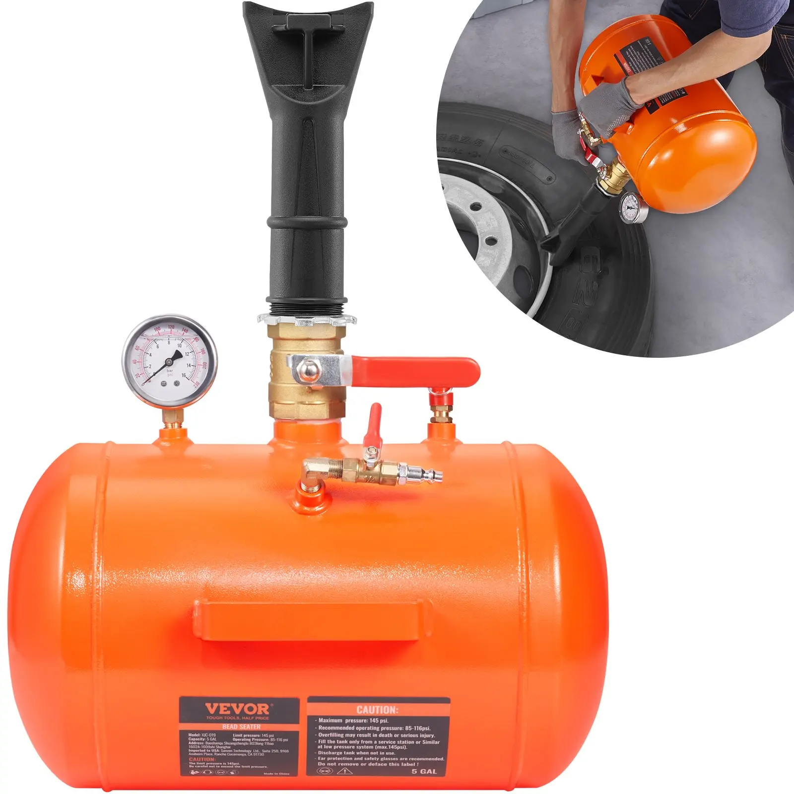 VEVOR 5 Gal Air Tire Bead Seater Blaster Tool, 145 PSI Handheld Car Tire Inflator for Trucks, Sports & Outdoor Leisure Equipment, Handheld Tire Inflator
