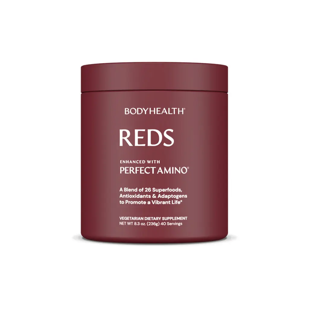 BODYHEALTH Reds With PerfectAmino: 40 Superfoods Antioxidants Adaptogens Phytonutrients for Cellular Health Circulation Mental Clarity Natural Energy Vegetarian Paleo Keto Friendly - Seed, Edible, Sugar Free, Elderberry, Balance & Vitality Antioxidants Nu