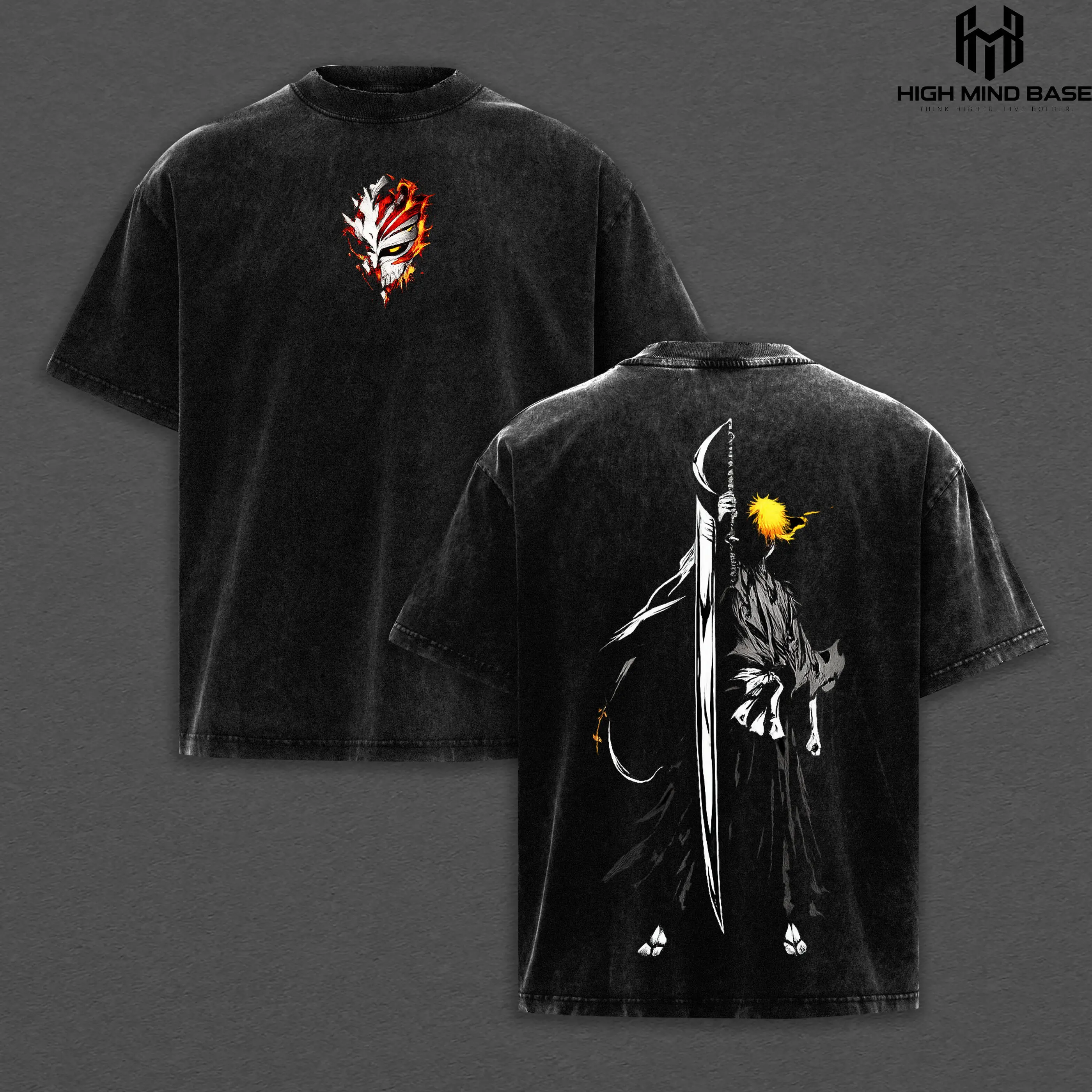 Bleach Ichigo Kurosaki Washed Oversized T-Shirt – Double-Sided Anime Graphic Tee | Vintage Streetwear