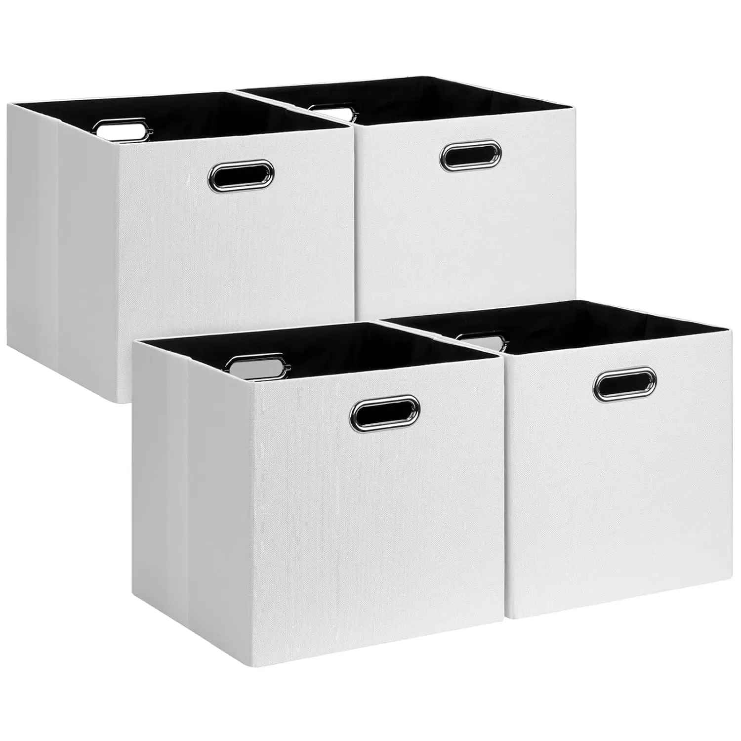 Fabric Storage Cubes, 13x13 Collapsible Storage Bins with Dual Handles, Foldable Storage Boxes Basket for Closet Shelf Cabinet Bookcase Organization, Set of 4, White