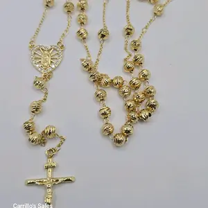 Rosary religious necklace with VIRGIN MARY gold-plated 26"inches fashion design gold color