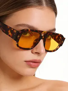 Fashion Casual Dual Bridge Large Frame Tortoiseshell Leopard Rectangle Frame Sunglasses, Elegant Stylish Eyewear, Multifunctional Daily Wear, Vlog, Travel, Beach Accessory