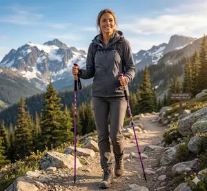 Ultra-Lightweight Folding Trekking Pole (Folding Pole) - High-Strength 7075 Aircraft-Grade Aluminum Shaft, Genuine Cork Handle, Adjustable 110cm-125cm Height, Convenient Storage for Camping & Hiking