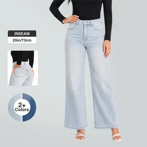 Camila BlueMoment Wide Leg Jeans High-waisted Stretchy Denim No Distressing Buckle Baggy Pants Medium Blue M042701 Underwear Streetwear Lady Trouser Comfortable Denim Minimalist Tummy Control BBL Spring Fashioin Daily Outfits