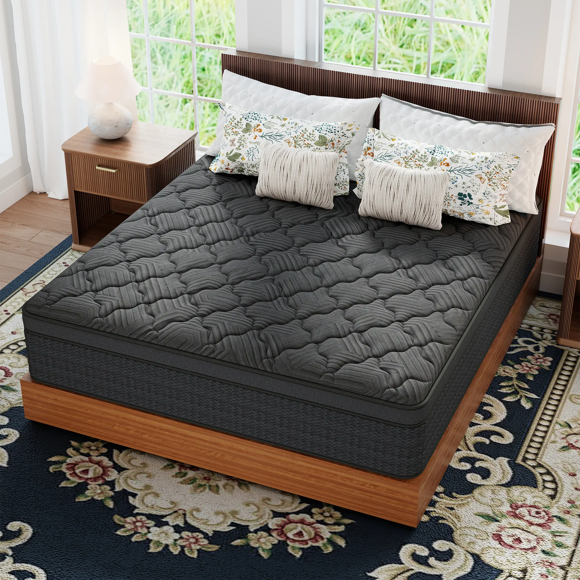 BOMASS Gel Memory Foam & Individual Pocket Spring Hybrid Mattress - 12"/14" Twin, Full, Queen, King Sizes - Medium Firm, Back Relief, Comfortable Black Bed in a Box Mattress, Queen Size Mattress, Mattress Queen Size