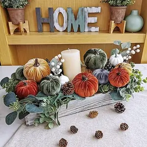16 Pcs Assorted Small Faux Rustic Harvest Velvet Pumpkins Decorative Rust Orange Gold Olive Gray Fabric Pumpkins Foam Pumpkins Farmhouse Fall Thanksgiving Halloween Table Centerpiece Decoration