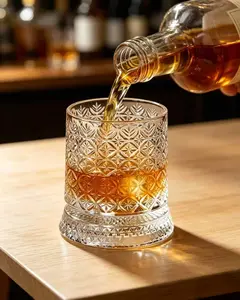 360° rotatable thick-bottomed vintage relief glass cup, suitable for holding various beverages Classic Drinkware Engraved Tumblers Bottles Mug
