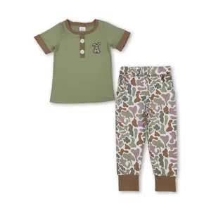 FS Kids Boy Easter Clothing Green Rabbit Bunny Embroidery Spring Pants set BSPO0603