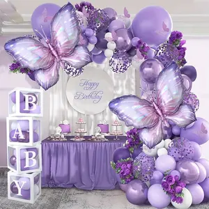 148pcs Butterfly Balloon Arch Kit With Macaron Purple Pink Orange Balloons and Purple Butterfly Foil Balloons for Birthday Party Decorations, Spring Summer Balloon Decorations, Wedding Balloon Decorations, Sister Party Decorations