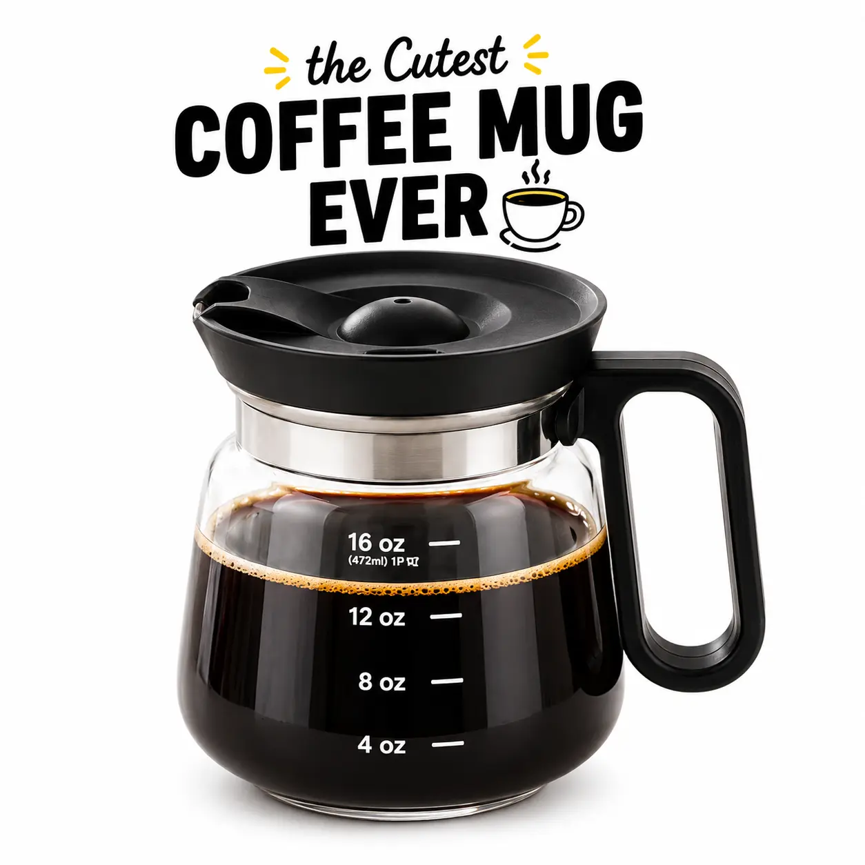 Mini Coffee Pot Mug 16oz – Glass Coffee Mug with Lid, Cute Coffee Cup That Looks Like a Coffee Pot, Spill Resistant Heat Resistant Glass Mug, Unique Coffee Lover Gift for Mom, Office Desk & Aesthetic Coffee Cup Drinkware Tea