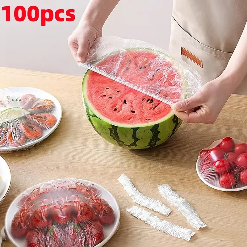 100pcs Disposable Food Grade Plastic Wrap, Reusable Elastic Food Covers for Kitchen, Microwave & Fridge, Keeps Fresh, Blocks Odors