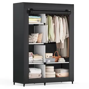 Portable Wardrobe Closet with Cover, Clothes Storage Organizer with Shelves and Hanging Rod, Dustproof Fabric Closet, Large Capacity Closet for Bedroom Apartment