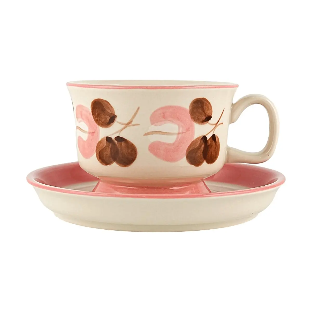 GLAZE STORY Vintage Fruit Ceramic Mug & Saucer Set - Pink Fruit Coffee Cup, Tea Cup, Water Mug