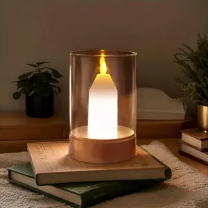 Adjustable Brightness Flameless Glass LED Candle Lamp with Motion Sensor, Rechargeable Cordless Night Light, Warm Glow Table Lantern for Bedroom and Cafe