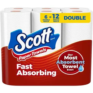 Paper Towels, Choose-A-Sheet, 6 Double Rolls = 12 Regular Rolls (100 Sheets Per Roll)