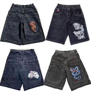 Free postage】Y2K Baggy Shorts Gothic American Pocket Printing Denim Gym Shorts 2000S Vintage Streetwear Hip Hop Men Women Basketball Shorts Jeans Pants Black