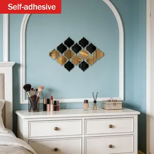 Moroccan Gold Lantern Art Mirror, Self-Adhesive Wall Hanging, Mediterranean Style Decor, Home Decoration, Creative Gift, Decorative