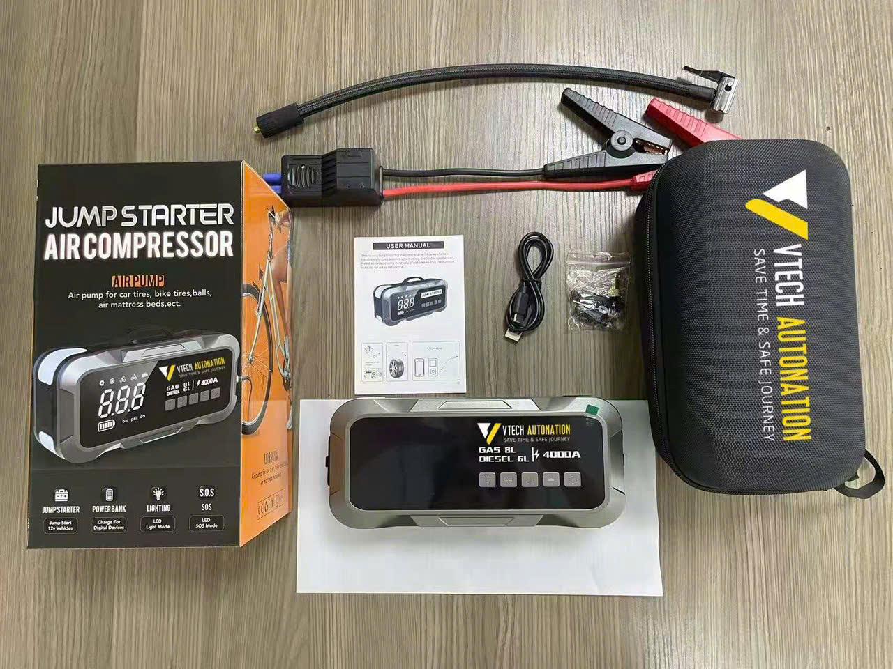 VTech Portable Car Jump Starter 4000A: 12V Battery Booster with Digital LCD Display & Fast Charging USB Port. Emergency Power Bank for Cars, Trucks, SUVs. Safe & Easy to Use Battery Jumper Starter for Every Road Trip