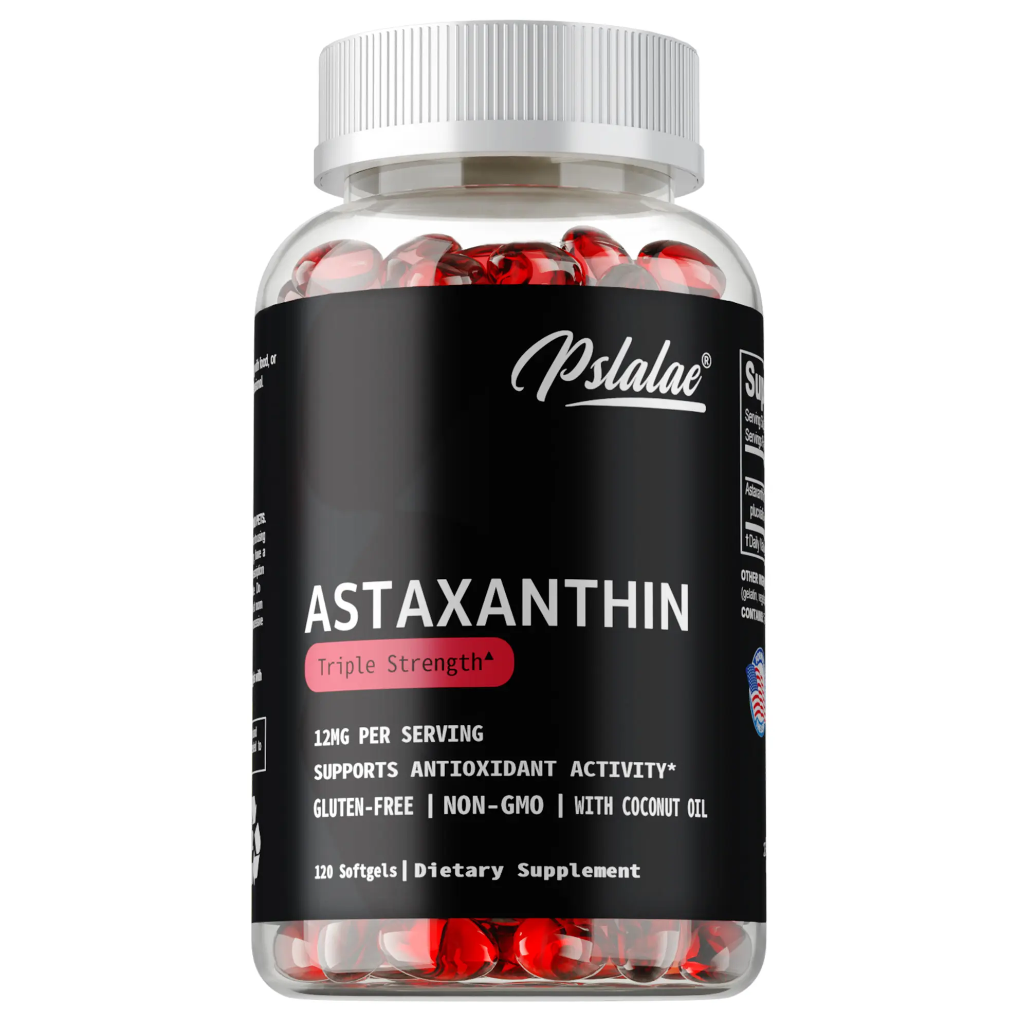 Pslalae - Astaxanthin Supplement Capsules, for cardiovascular health, blood circulation health, and immune system health - with antioxidant activity, non-GMO, gluten-free - dietary supplement - 60/120 capsules