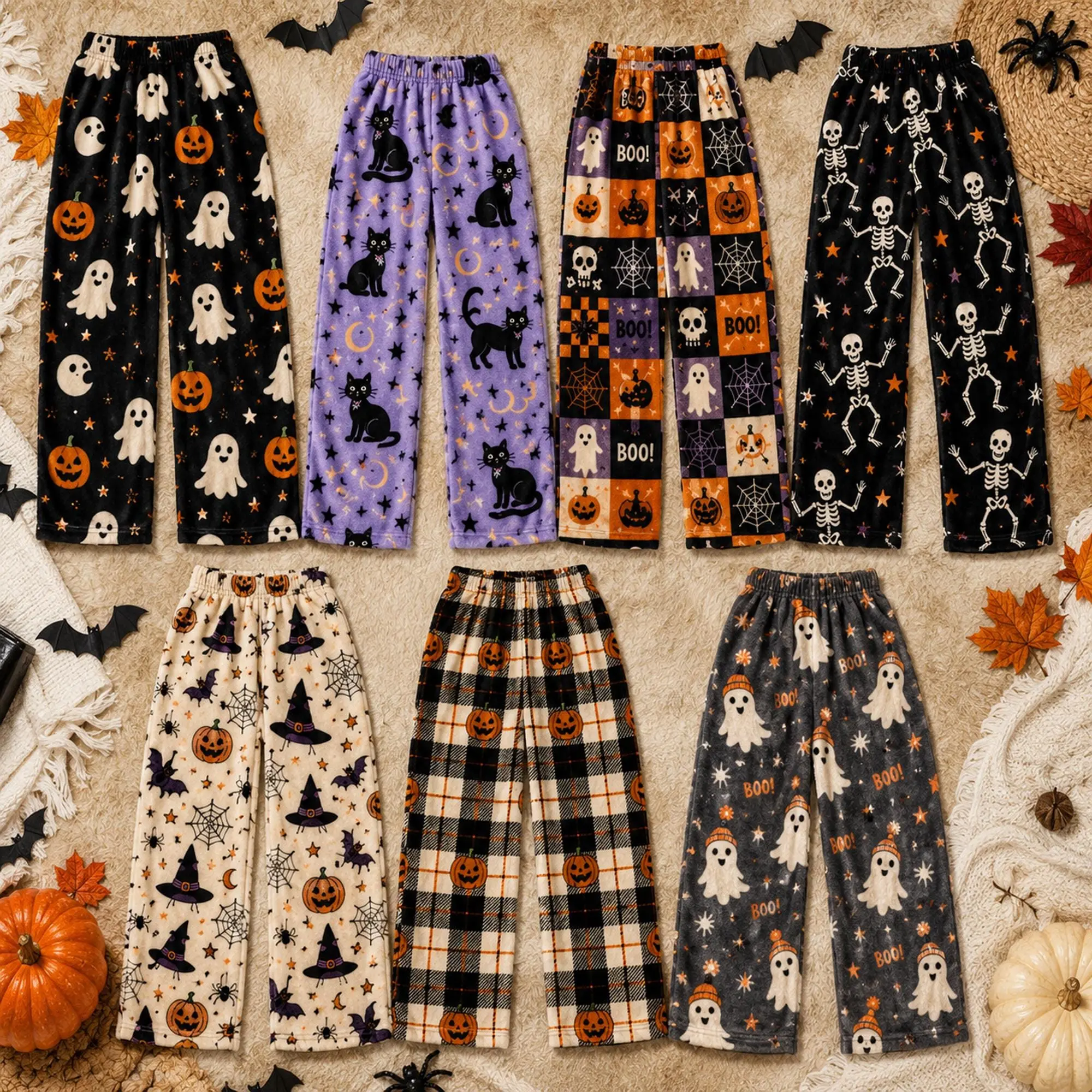 Halloween Fleece Pajama Pants, Cozy Plush Lounge Pants, Spooky Ghost Pumpkin Pajamas, Soft Halloween Sleep Pants, Fall Gift