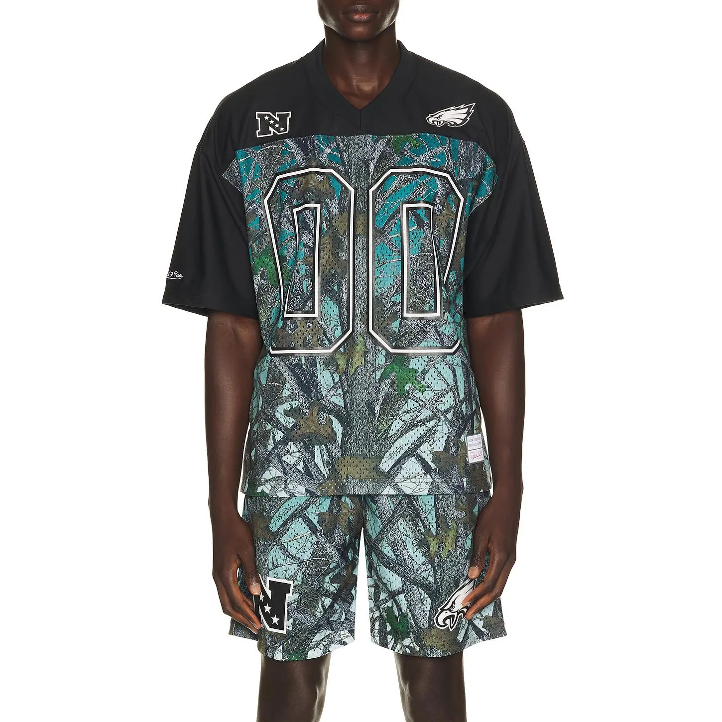 Mitchell & Ness NFL Philadelphia Eagles Quiet Blaze Mesh Jersey in Camo & Blue