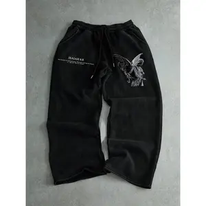 Men's drawstring waist printed sports pants with angel print, comfortable and fashionable casual pants, suitable for daily wear, suitable for autumn and winterRAIMENTRY