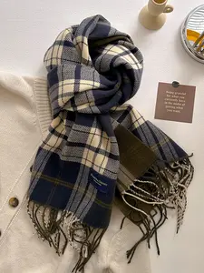 Women's Plaid Scarf Wrap Shawl, Elegant Fall & Winter Fitted Accessory, Casual Fashionable Warm Clothing for Daily Wear, Soft Warm Shawl