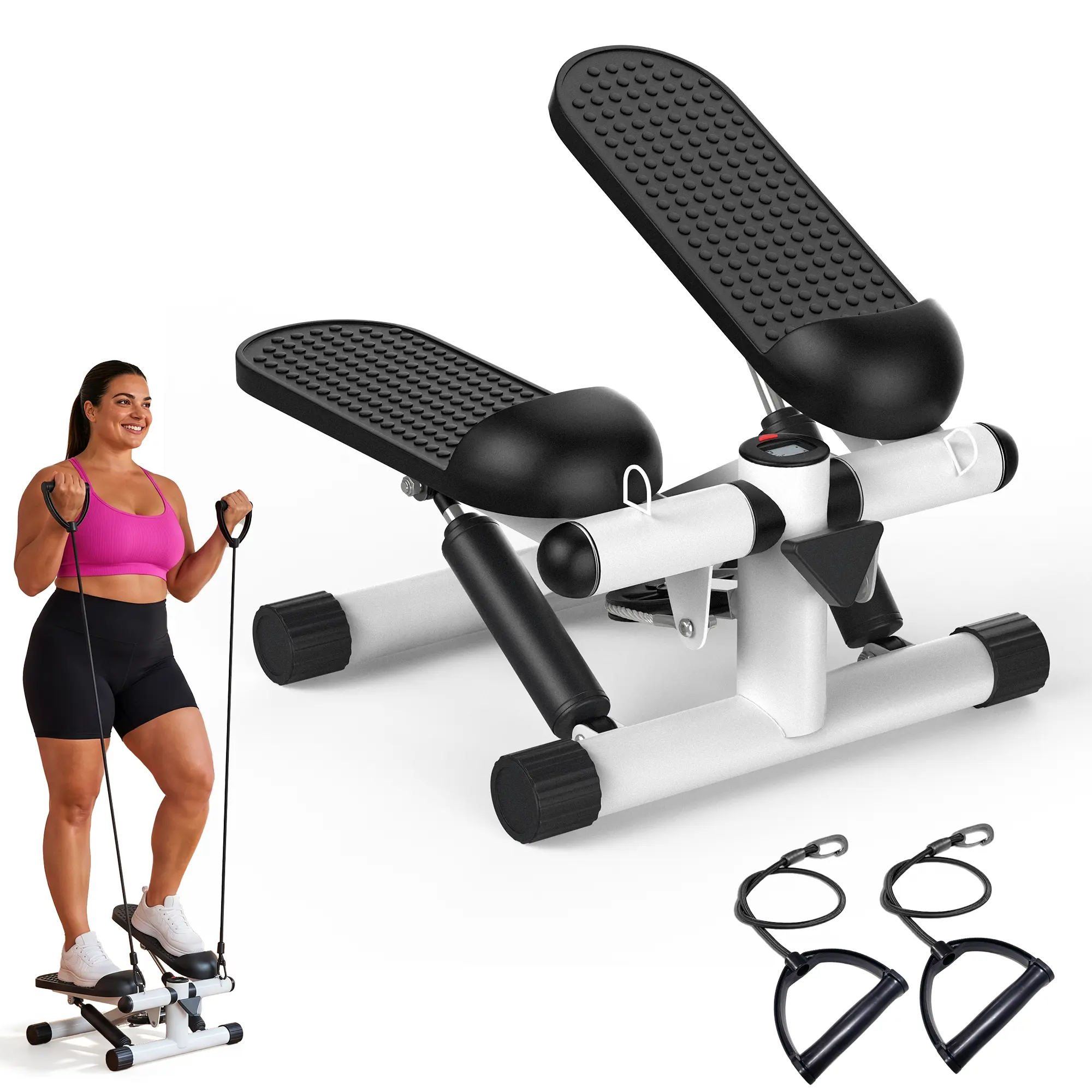 Home Workout Mini Stair Stepper Machine with Resistance Bands, Steel Frame, Hydraulic Resist, Adjustable Compact Cardio Workout Equipment for Home Office Small Spaces Home Gym Gear