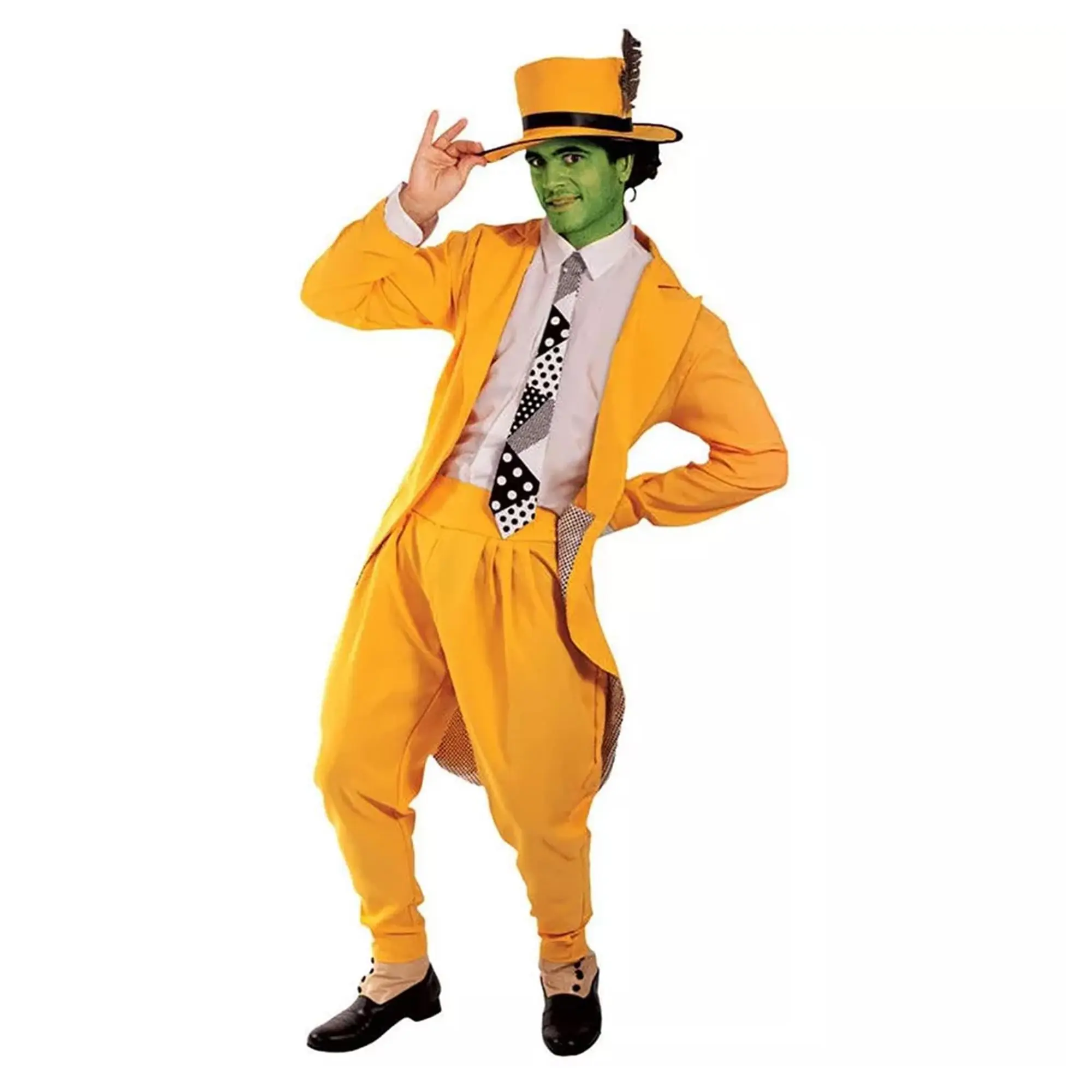 Men's Manic Superhero-The Mask Comic Costume, Trick or Treat Clothes with Yellow Font, Halloween Costume Ideas