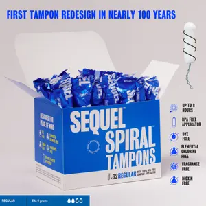 Sequel Spiral Tampons, Regular, Non-Toxic Plan Based - 32 Pack
