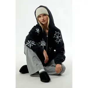 Coca-Cola Women's by Pacsun Holiday Snowflake Zip Up Cropped Hoodie