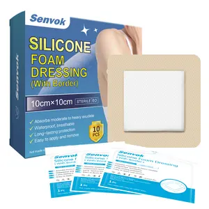 Senvok Silicone Foam Dressing with Border 10cmx10cm Sterile Waterproof Breathable Long Lasting Protection 10 pcs