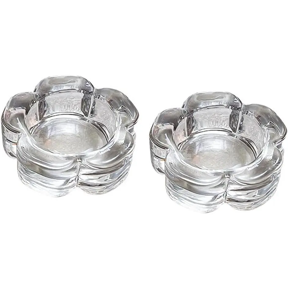 2 Pcs Clear Glass Tealight Votive Chunky Candle Holders for Wedding Party and Home Decor