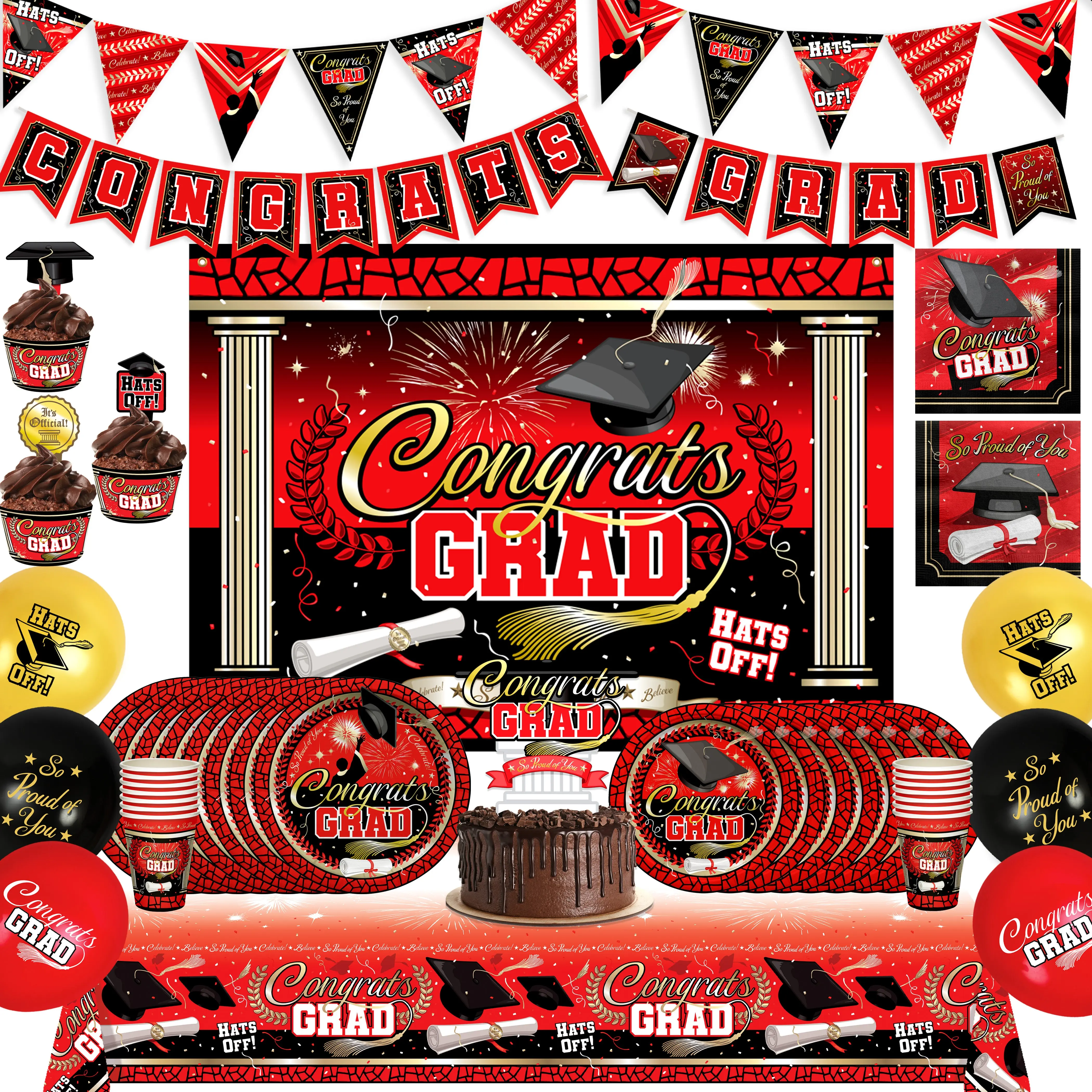 Red Graduation Party Supplies Ultimate Set for 24 Guests - TikTok Shop