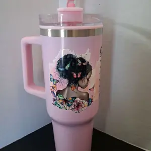 40 oz Pink Tumbler-She is Mom with Butterfly Design and Secure Lid for Daily Use