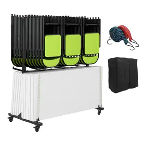 Heavy Duty Folding Chair Cart – Adjustable Steel Storage Dolly with Locking Wheels, Weatherproof Cover, Portable Material Handling Equipment for 42-84 Chairs or 12 Tables