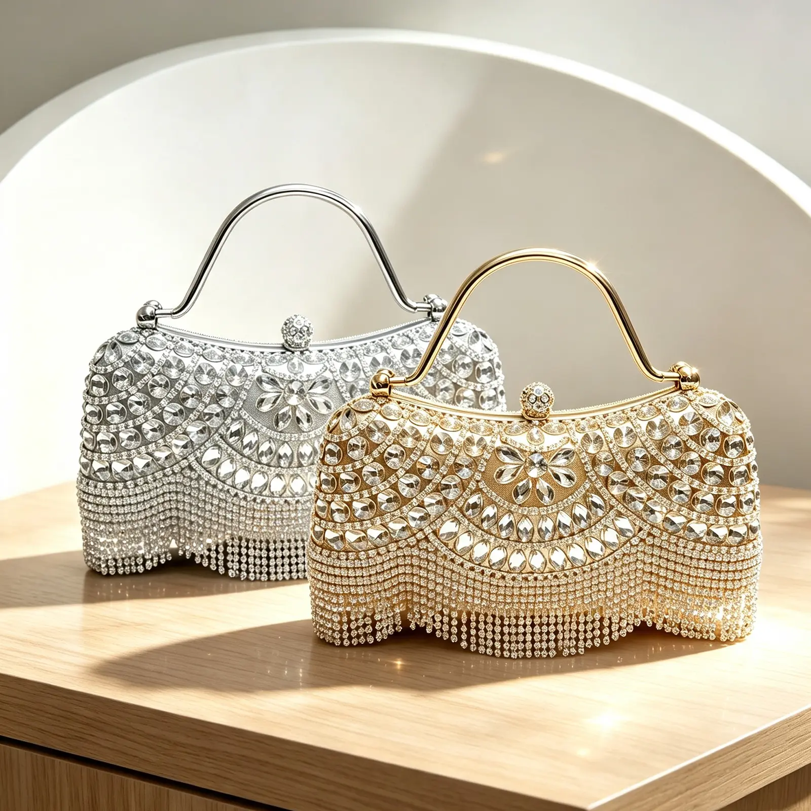 Women's Metallic Rhinestone Clutch Purse, Sparkling Crystal Evening Bag with Tassel Accents & Detachable Chain for Wedding Party, Crystal Stones, Fringe Bag, Aesthetic Shoulder Handbag, Evening Chain Purses, Handbag Crossbody Bag