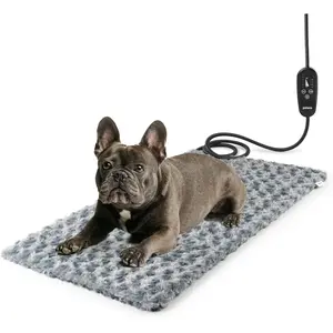 Adjustable Temperature Heated Cat Bed & Dog Heating Pad with Timer, Chew-Resistant Cord, Thick and Soft Cover, Indoor Pet Heating Pad, 29.5" x 17.7"