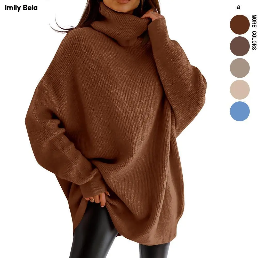 Imily Bela Soft Grunge Cozy & Aesthetic Sweater | Women's Batwing Sleeve Turtleneck, Chunky Oversized Jumper