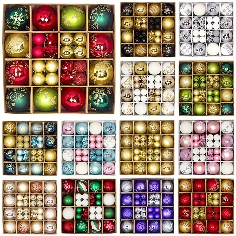 44pcs Christmas Tree Balls, Colorful Hanging Ornaments, 8 Styles Available, Perfect for Holiday Party & Home Decor, Festive Decoration, Plastic Hanging Decor