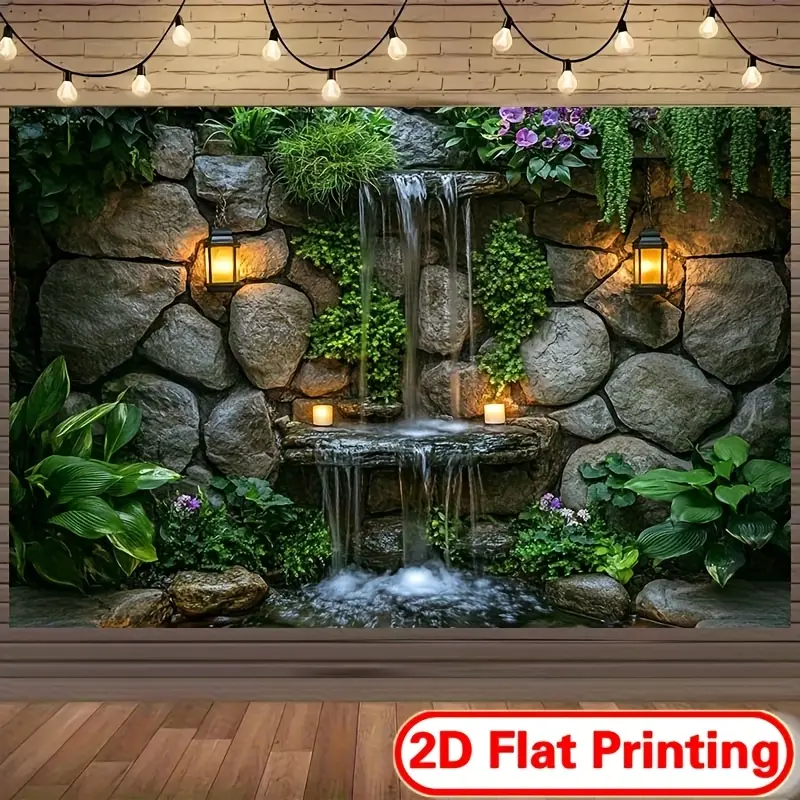 Polyester Cloth Waterfall Backdrop - 1-Piece 2D Flat Lush Green Plant Decor, Cozy Hanging Tapestry for Garden-Themed Events & Photography, Multifunctional Party Banner, Multiple Sizes, No Electricity Required, Ideal Gift