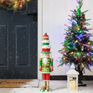 Glitzhome 28''H Lighted Resin Christmas Nutcracker with Cupcake Hat Porch Decor