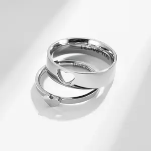 Stainless steel engraved heart-shaped rings for men and women, "I love you" couple's promise rings, couple's gifts, sizes 7-10