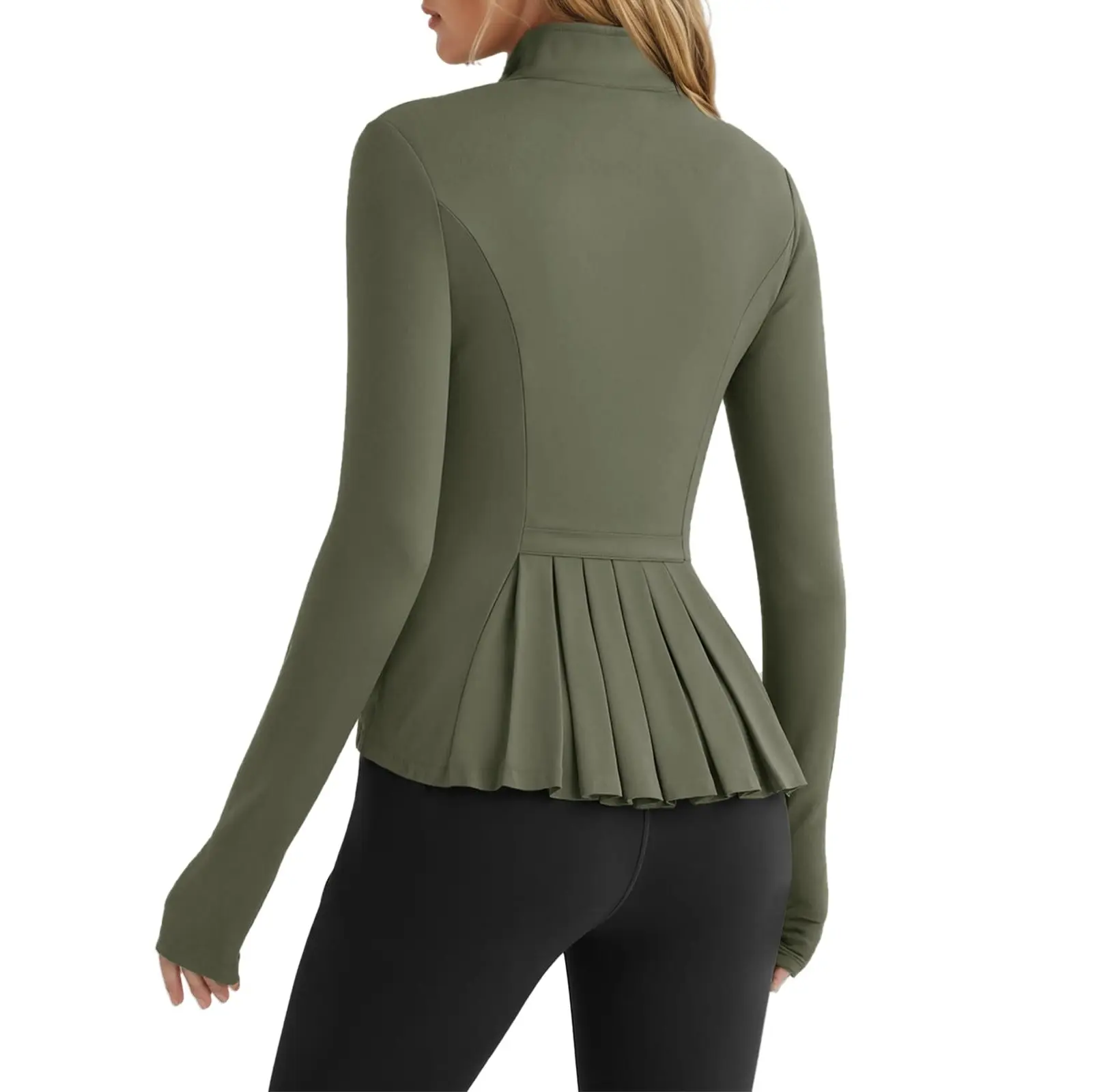 Fisoew Sports  2026 Summer Spring Women's Zippered Sports Jacket, Pleated Lightweight Slim Fit  Stand Collar with Thumbhole Pockets, Workout Running Clothes
