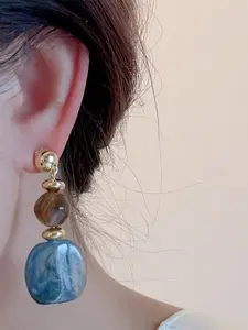 Amber Blue Gradient Beaded Earrings, Vintage Literary Unique Design, Daily Commute Vacation Atmosphere Jewelry, Pair of Earrings