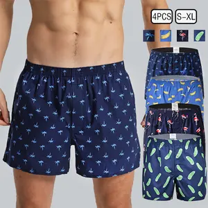 Women's 4PCS Vibrant Tropical Novelty Print Aro Pants, Casual Loose-Fit Boxer Shorts, Breathable Comfortable Nightwear Home Loungewear