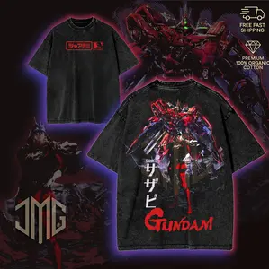 Char Aznable-SAZABI Gundam Washed Heavy Cotton T-Shirt | Unisex Anime Manga Tee Fans Fabric Menswear Top Tshirt Clothing Collar Seamless Streetwear Hoodie Kangaroo graphic sweatshirt merch gift