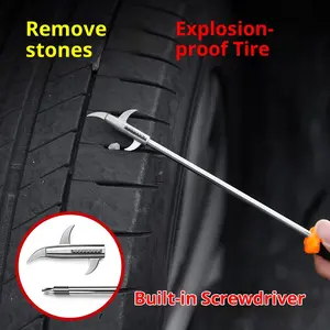 Stainless Steel Tire Hook & Stone Remover for Car Tires — Multifunctional Cleaning Tool for Removing Debris and Stones