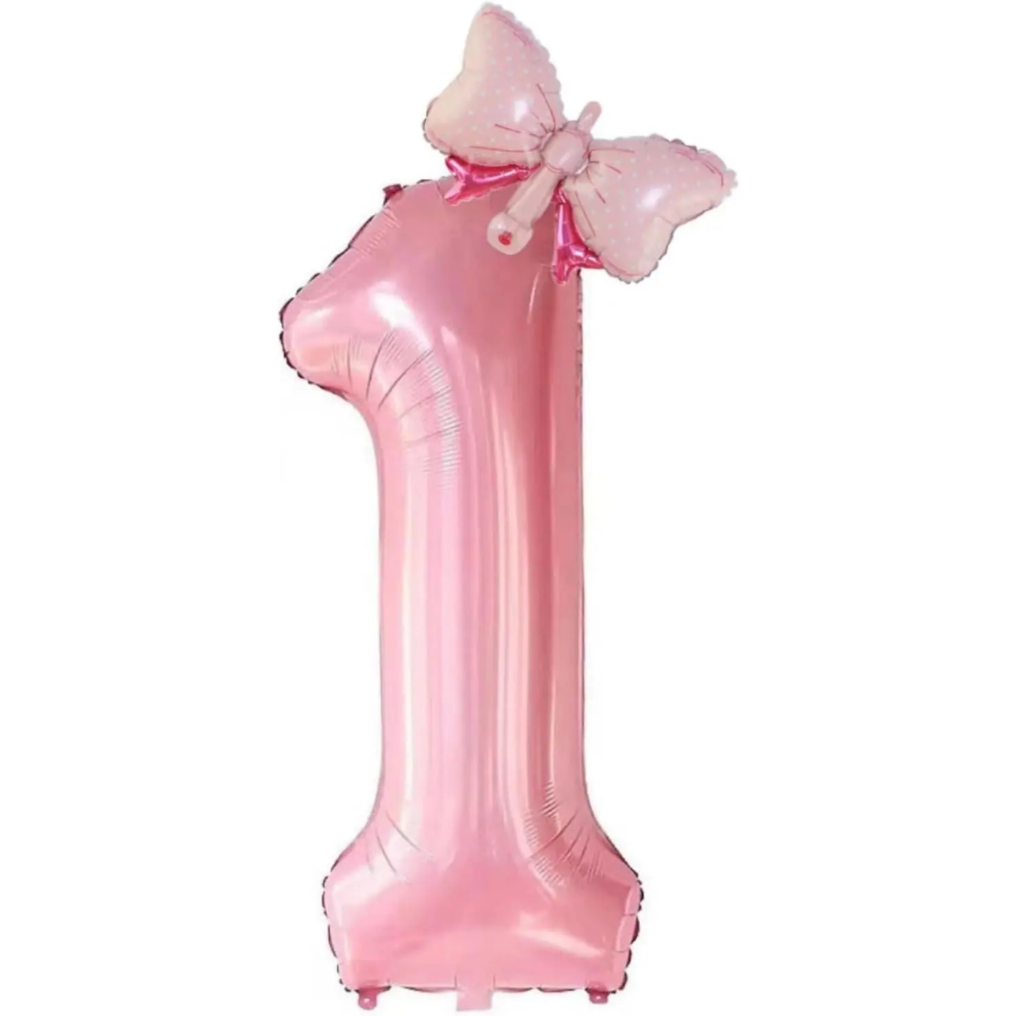 40-Inch Pink Number 1 Hand-Held Balloon Set, 1st Birthday Decorations for Girls, Butterfly Party Supplies